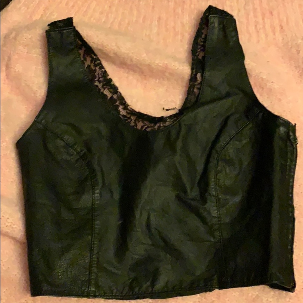 Leather crop with lace and zipper